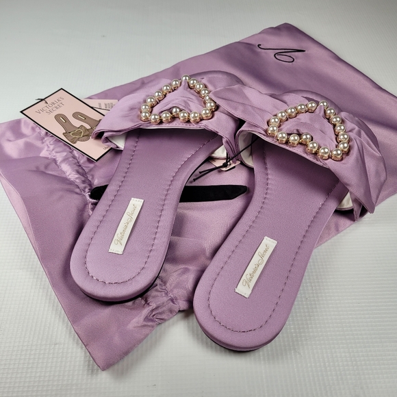 NWT Victoria's Secret Embellished Satin Bow Slide Pearl-Heart Lavander M (8-845) - Picture 8 of 10